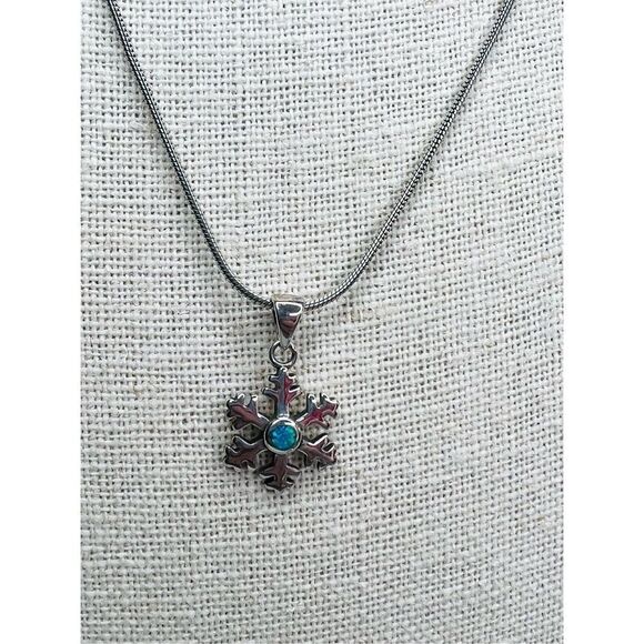 Silver 925 Simulated Fire Opal Snowflake 20" Necklace + Drop Earring Set Jewelry - Picture 5 of 15